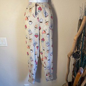 PJ Couture Coffee Cupcake Print Lounge Pants Drawstring Waist L New Without Tag